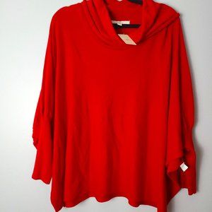 Fever Red Cowl Neck Asymmetrical Hem Knit Batwing Style Sweater - L